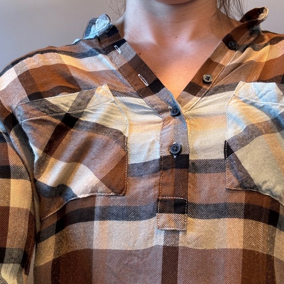 Brown and Turquoise Plaid Top - Picture 8 of 8